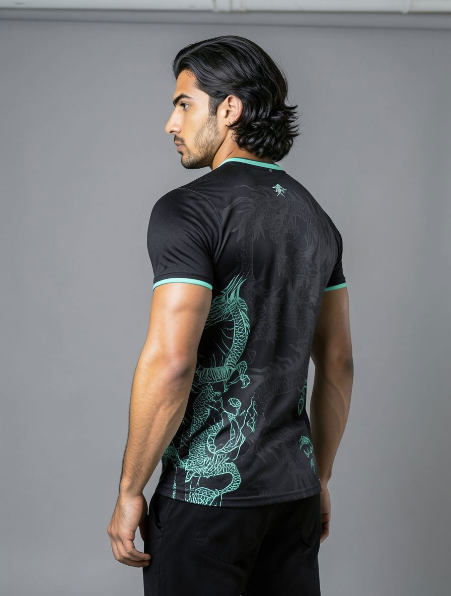 Maillot noir et vert de l'Algérie avec un dragon