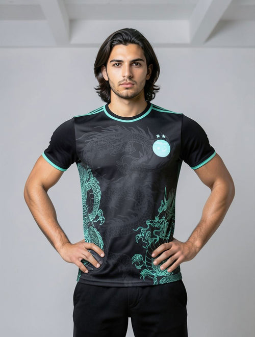 Maillot noir et vert de l'Algérie avec un dragon