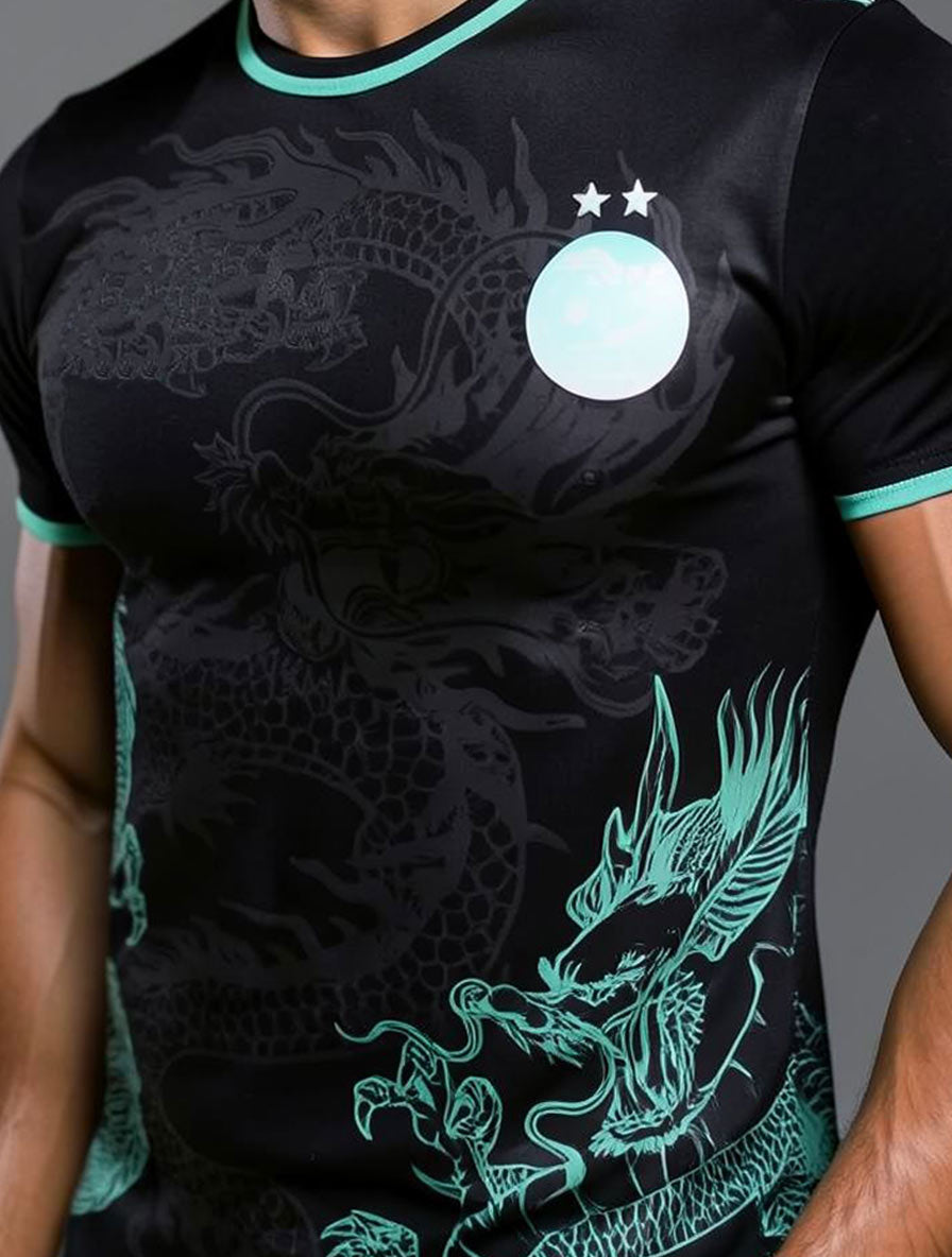 Maillot noir et vert de l'Algérie avec un dragon
