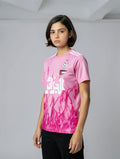 Maillot rose de l'Algérie avec un drapeau de la Palestine sous le logo
