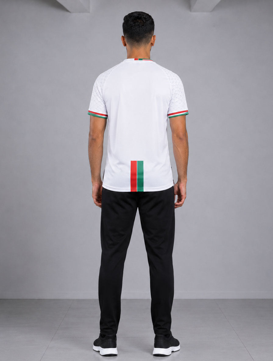 Maillot Palestine concept 2026 "Forza" face avec motif keffieh blanc, vert, rouge et noir