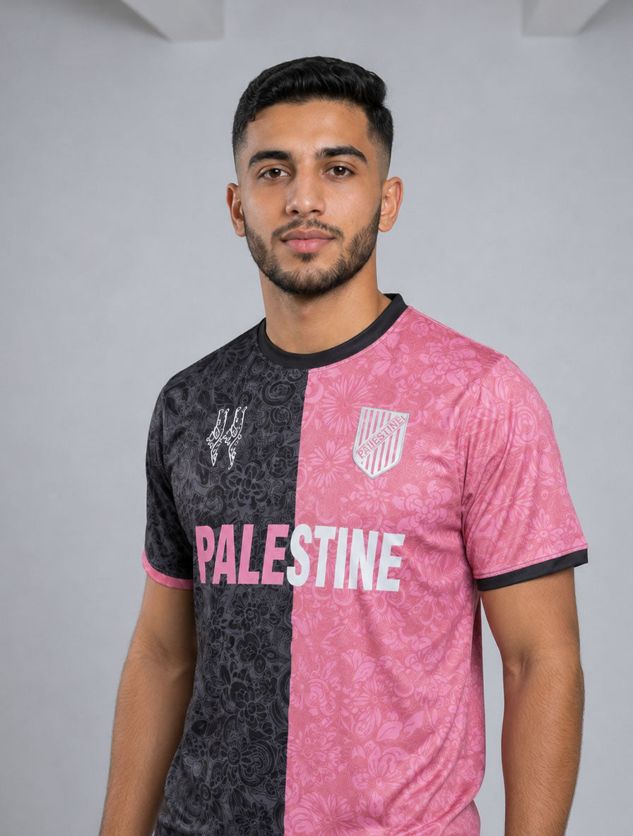 Maillot de la Palestine noir et rose à manches courtes